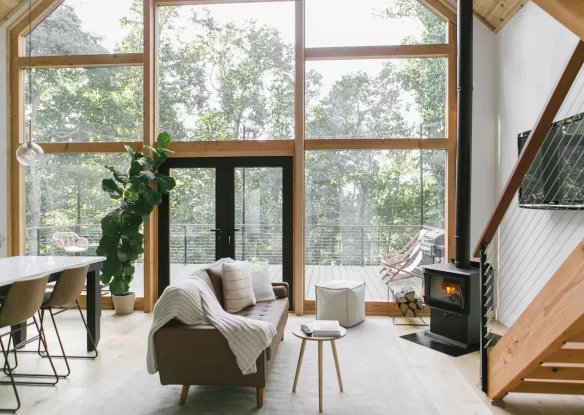 open living room with large windows