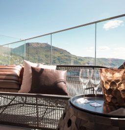 Hotel restaurant terrace with the mountain view