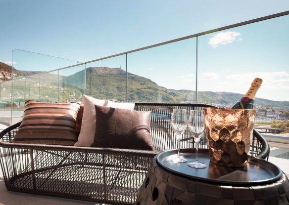 Hotel restaurant terrace with the mountain view