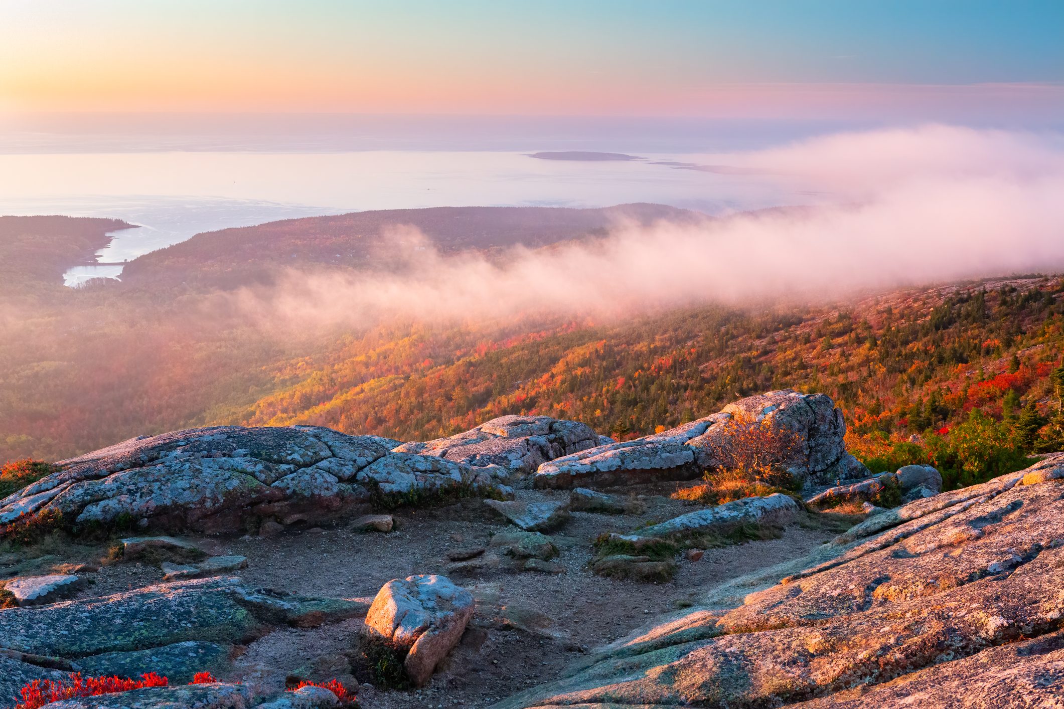 Autumn sunrise from Cadillac Mountain, Bar Harbor, Maine