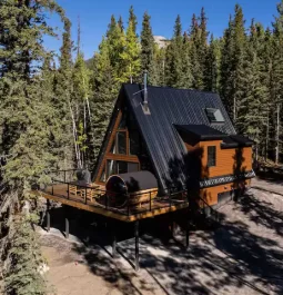 A-frame cabin in the woods