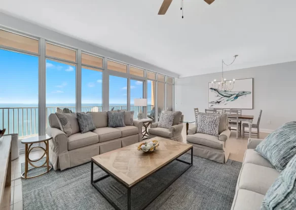 Living room of condo with furniture