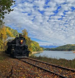 smoky mountain railroad along pond