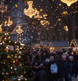 View of the Christmas market with many people